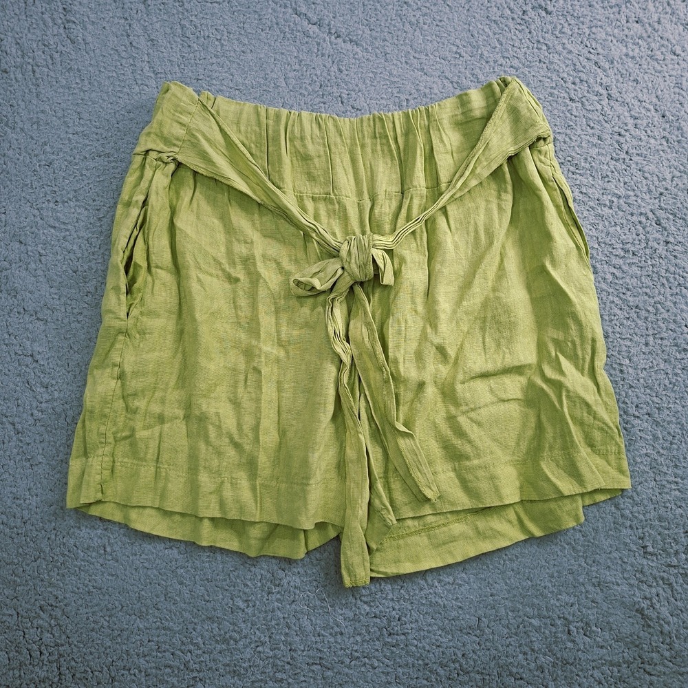 LagenLook 100% Linen Shorts One Size Tie Waist Pull On Avocado Green Beachy Boho